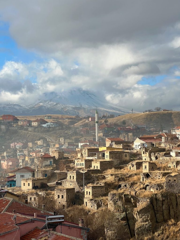 Ihlara Village with Snowcapped Hasandağı in Background